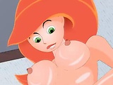 Busty slut Kim Possible rubs her trimmed fuck hole